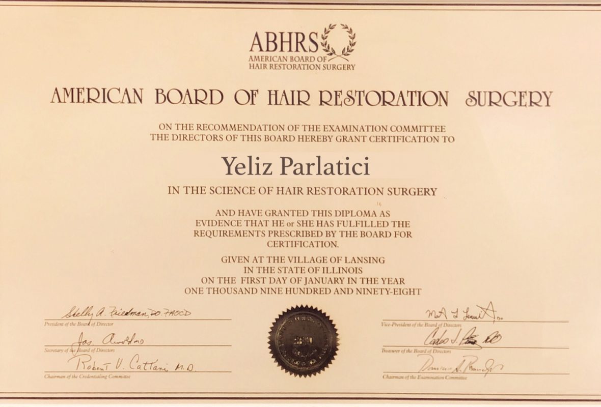Attestato dottore esperto trapianto di capelli Fue trapianto di capelli in turchia a Istanbul