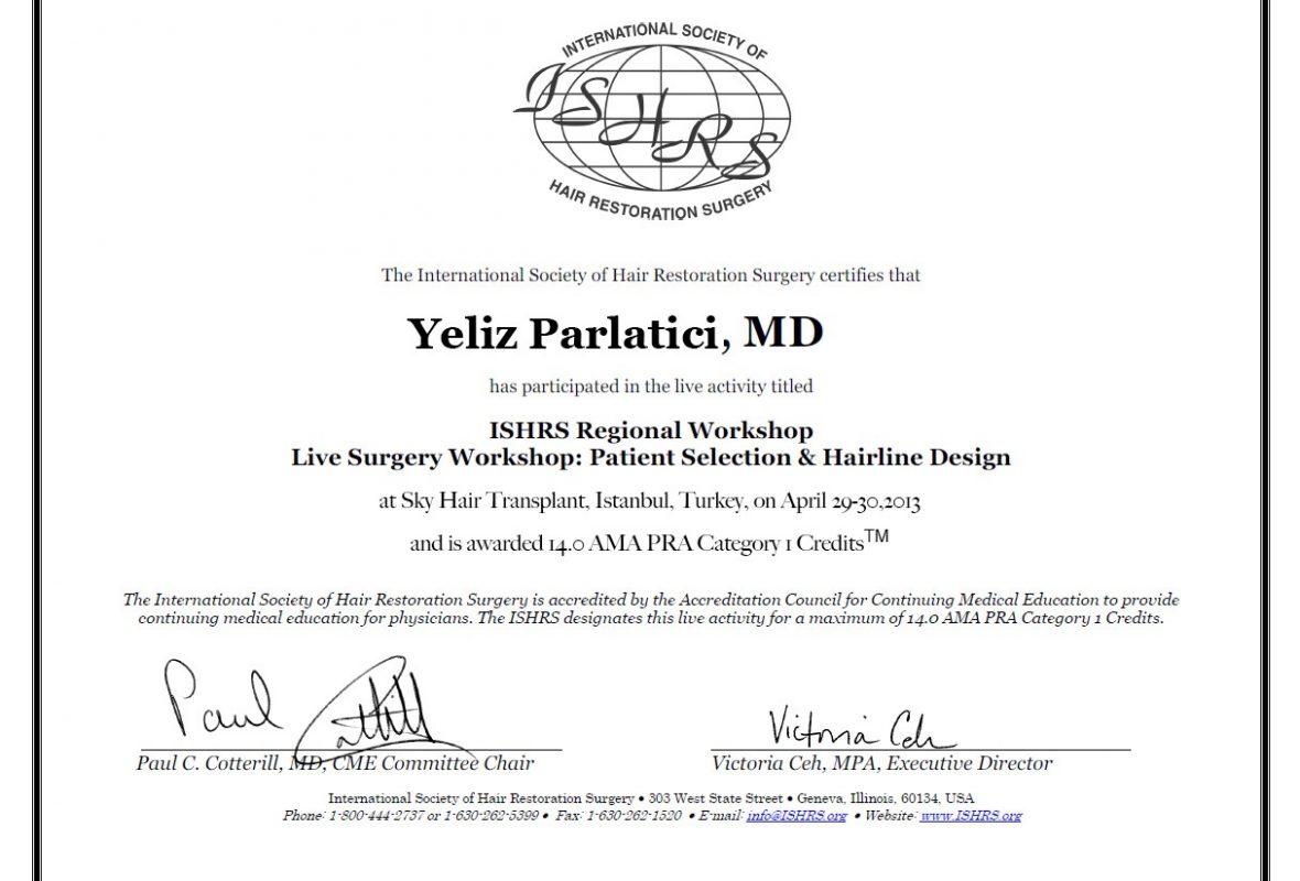 Attestato Dottore esperto trapianto di capelli Fue trapianto di capelli in Turchia a Istanbul